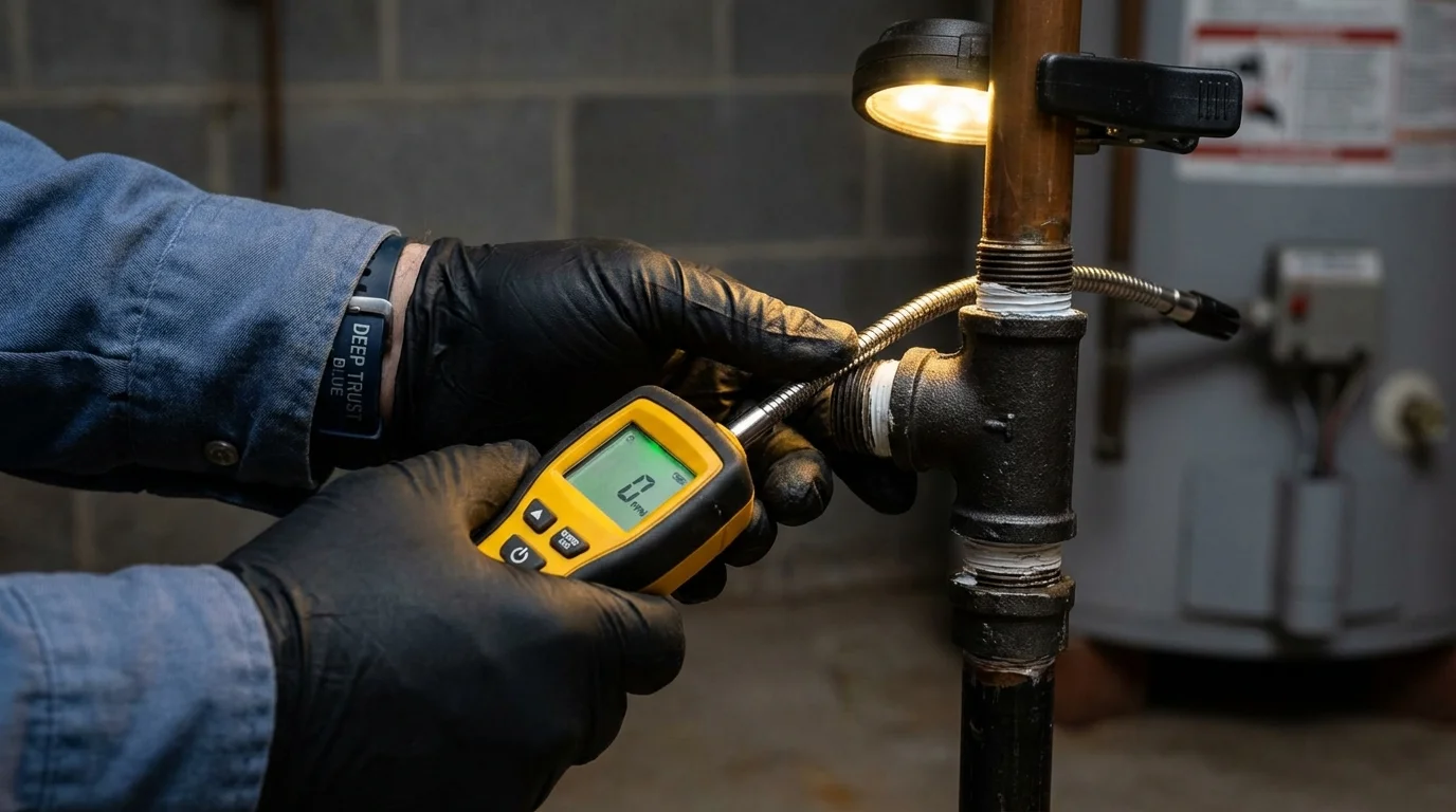 Gas leak detection with electronic sniffer by Johns Plumbing LLC in Hayti
